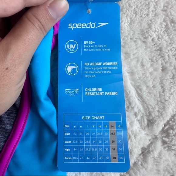 Speedo | "Heather Gray" Mesh Splice Thick Strap 1 Piece Swimsuit | Size 14 Girls - Picture 7 of 10